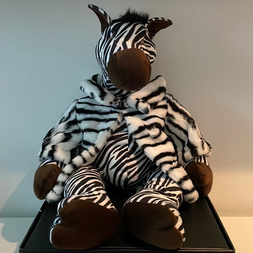 VERY RARE CHRISH A PLAYFUL PLUSH ZEBRA WITH FAUX ZEBRA COAT